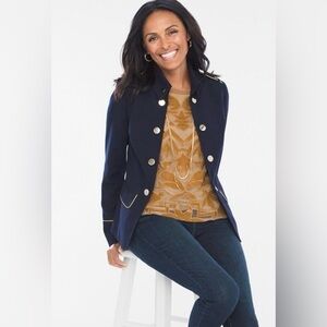 Chico’s Women’s Navy Military-Style Button Jacket Blazer Size 2 Large